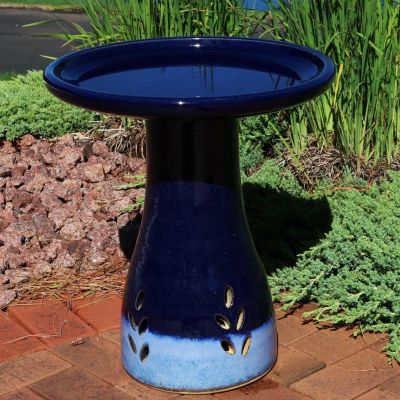 Outdoor Weather-Resistant Garden Patio Classic High-Fired Smooth Ceramic Hand-Painted Bird Bath