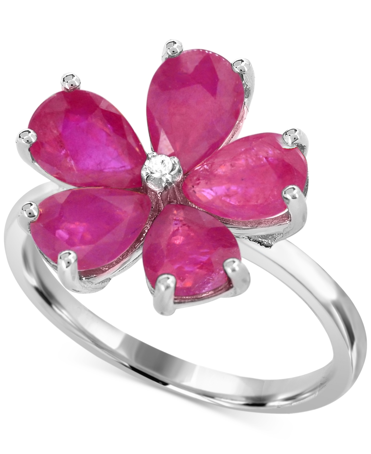 Macy's Lab-grown Ruby (3-3/4 Ct. T.w.) & Diamond Accent Flower Ring In Sterling Silver In Ruby