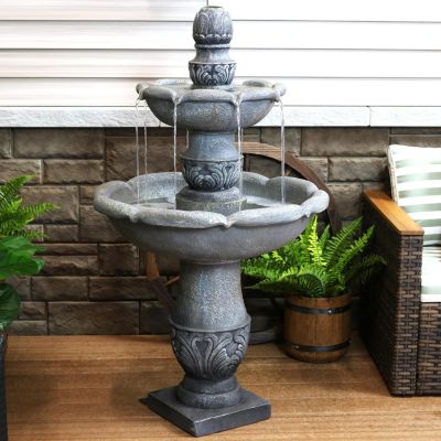 50-Inch 2-Tier French Garden Outdoor Water Fountain - Glass Fiber Reinforced Concrete Construction - Dusty Gray