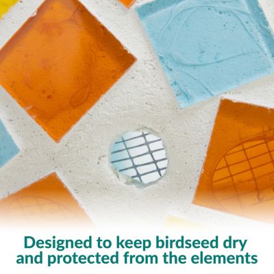 Outdoor Garden Patio Round Glass with Mosaic Design Hanging Fly-Through Bird Feeder - 6"