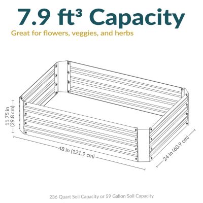 Raised Corrugated Galvanized Steel Rectangle Garden Bed for Plants, Vegetables, and Flowers - 48" L x 11.75" H