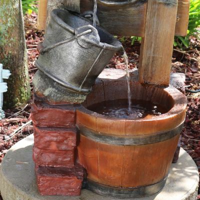 34-Inch Rustic Pouring Buckets Outdoor Water Fountain with Solar Light