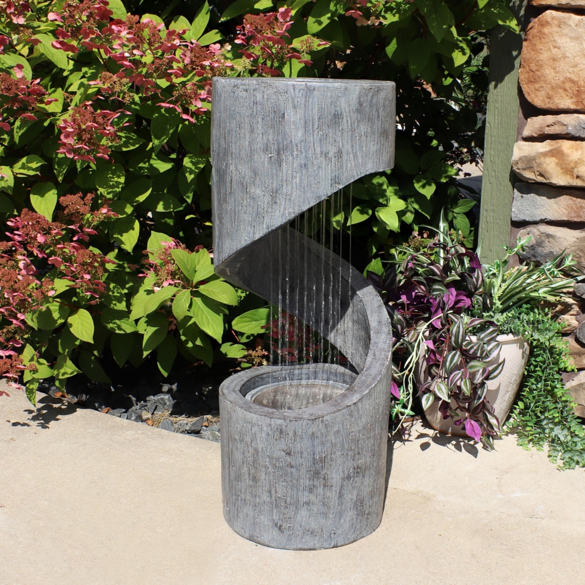 Sunnydaze Decor Showering Spiral Outdoor Water Fountain with Led Lights -