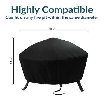 Outdoor Heavy-Duty Weather-Resistant Vinyl PVC Round Fire Pit Cover with Drawstring Closure - Black