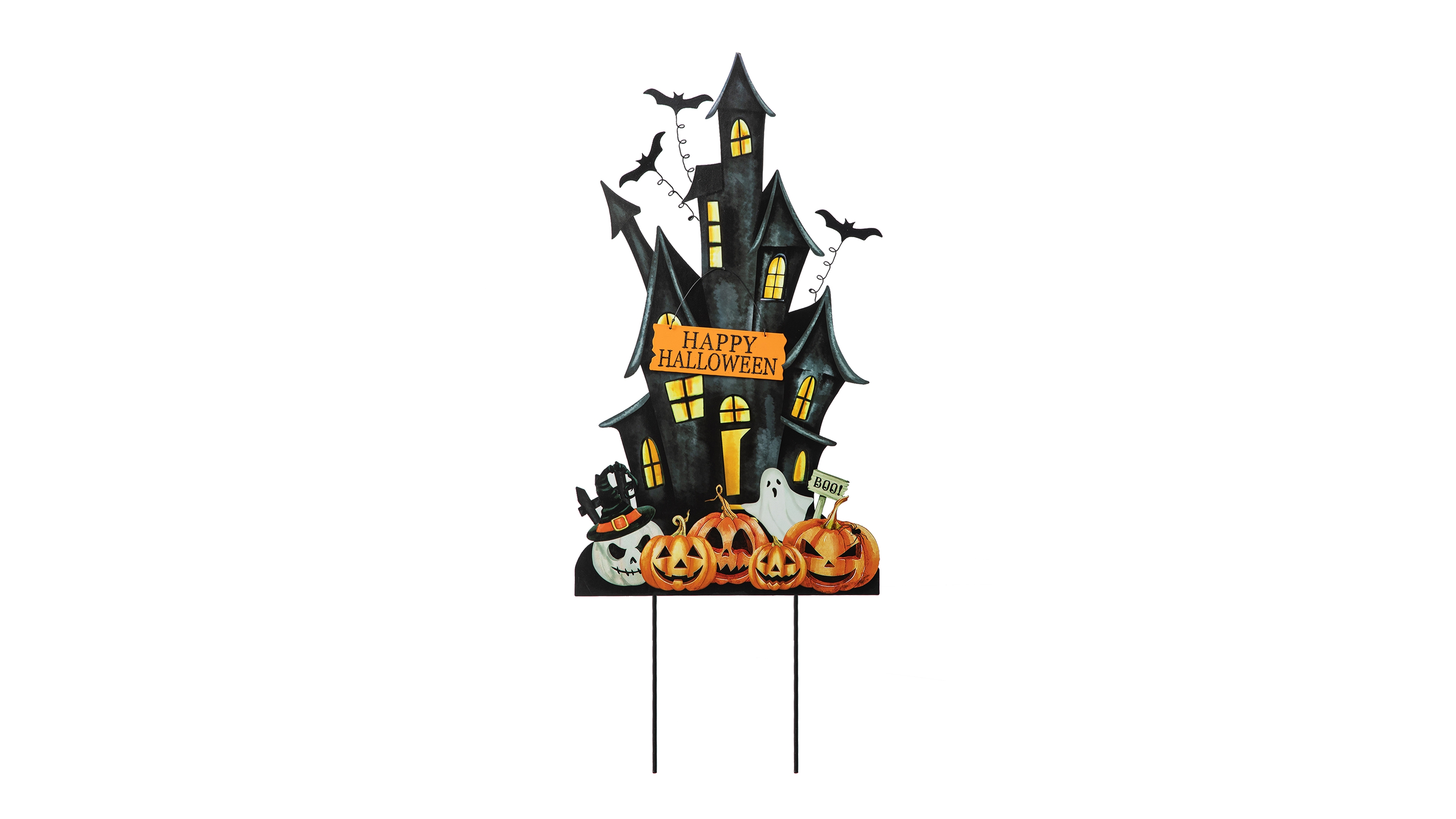 Glitzhome 32"H Halloween Metal Haunted House Yard Stake