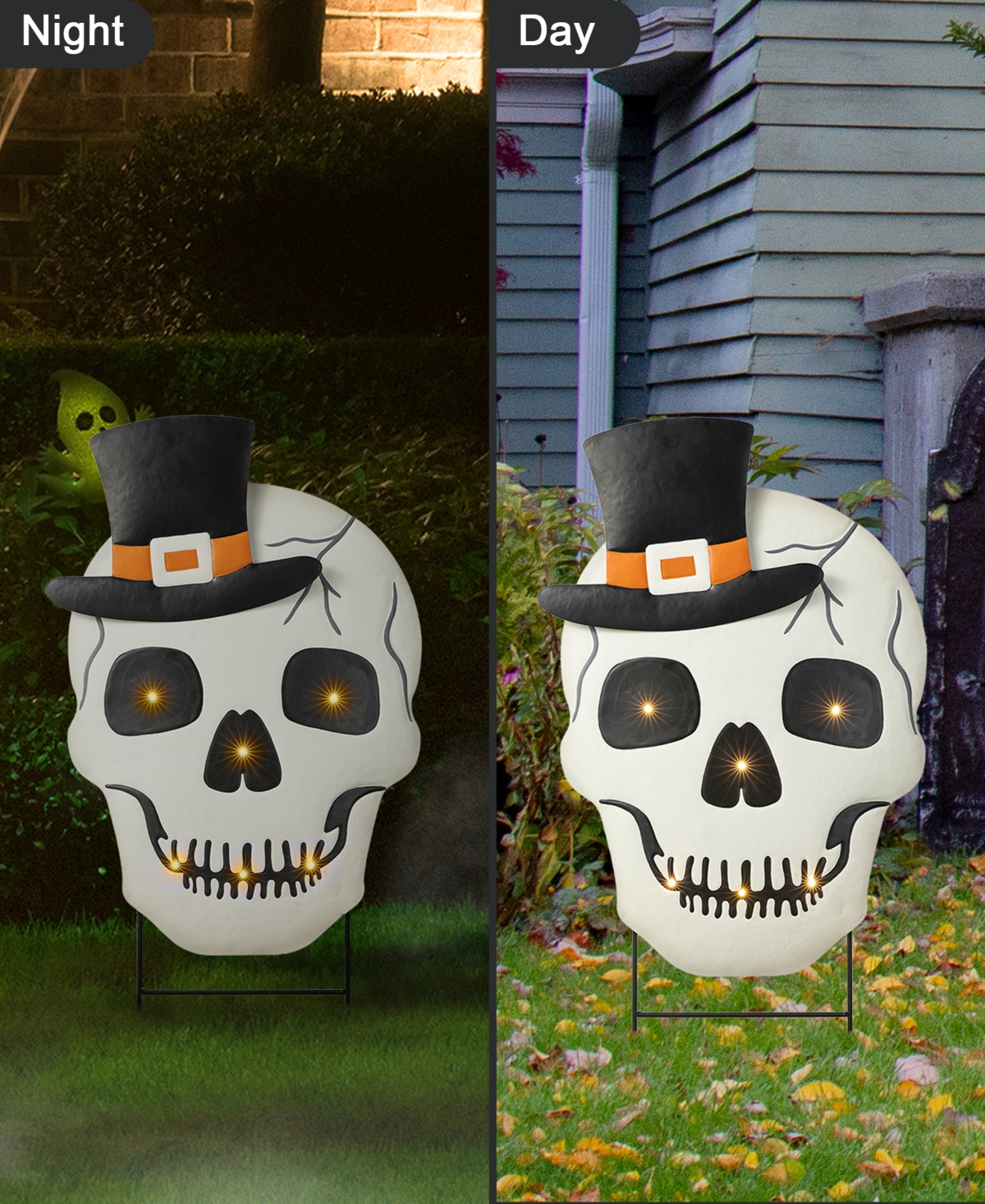 Glitzhome 38"h Lighted Halloween Metal Skull Yard Stake With Timer In Multi