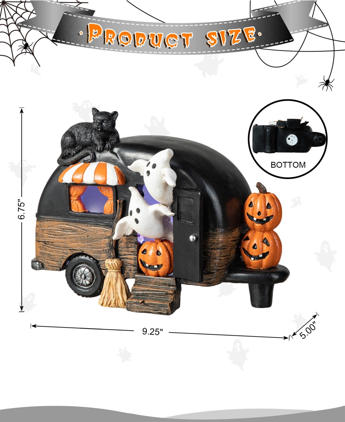 Glitzhome 9.25''l Halloween Polyresin Lighted Camper W/ghost Pumpkin Black Cat Table Decor In Multi