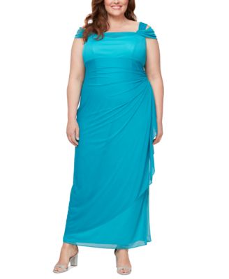Alex Evenings - Plus Size Draped Cold-Shoulder Evening Dress