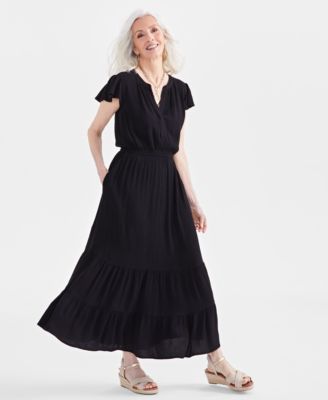 Style & Co - Women's Split-Neck Ruffle-Sleeve Tiered Maxi Dress