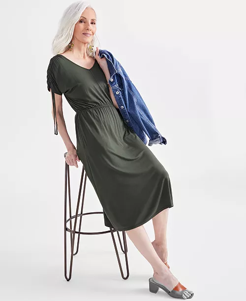 women's v-neck ruched-sleeve dress,  created for macy's