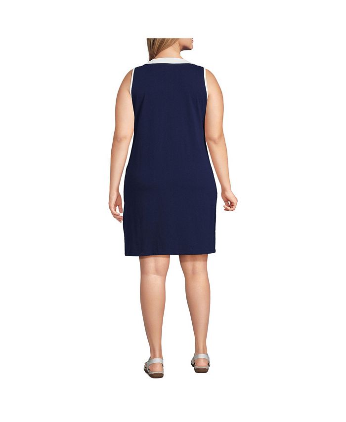 Lands' End Plus Size Cotton Jersey Sleeveless Swim Coverup Dress Print