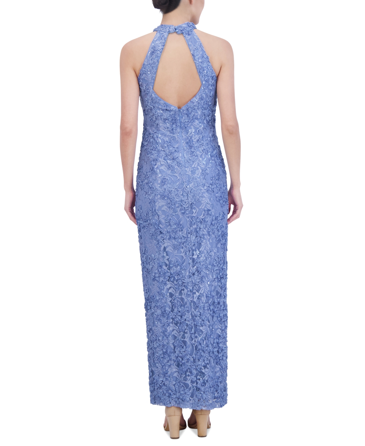 Shop Jessica Howard Women's Embellished Lace Halter Gown In Lake
