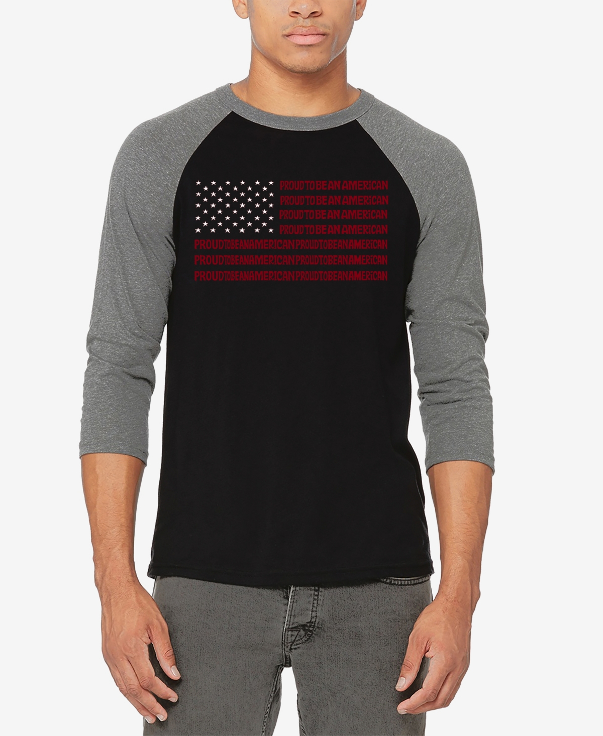 La Pop Art Men's Raglan Word Art T-shirt In Grey
