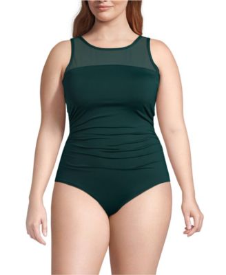 Plus Size Chlorine Resistant Smoothing Control Mesh High Neck One Piece Swimsuit