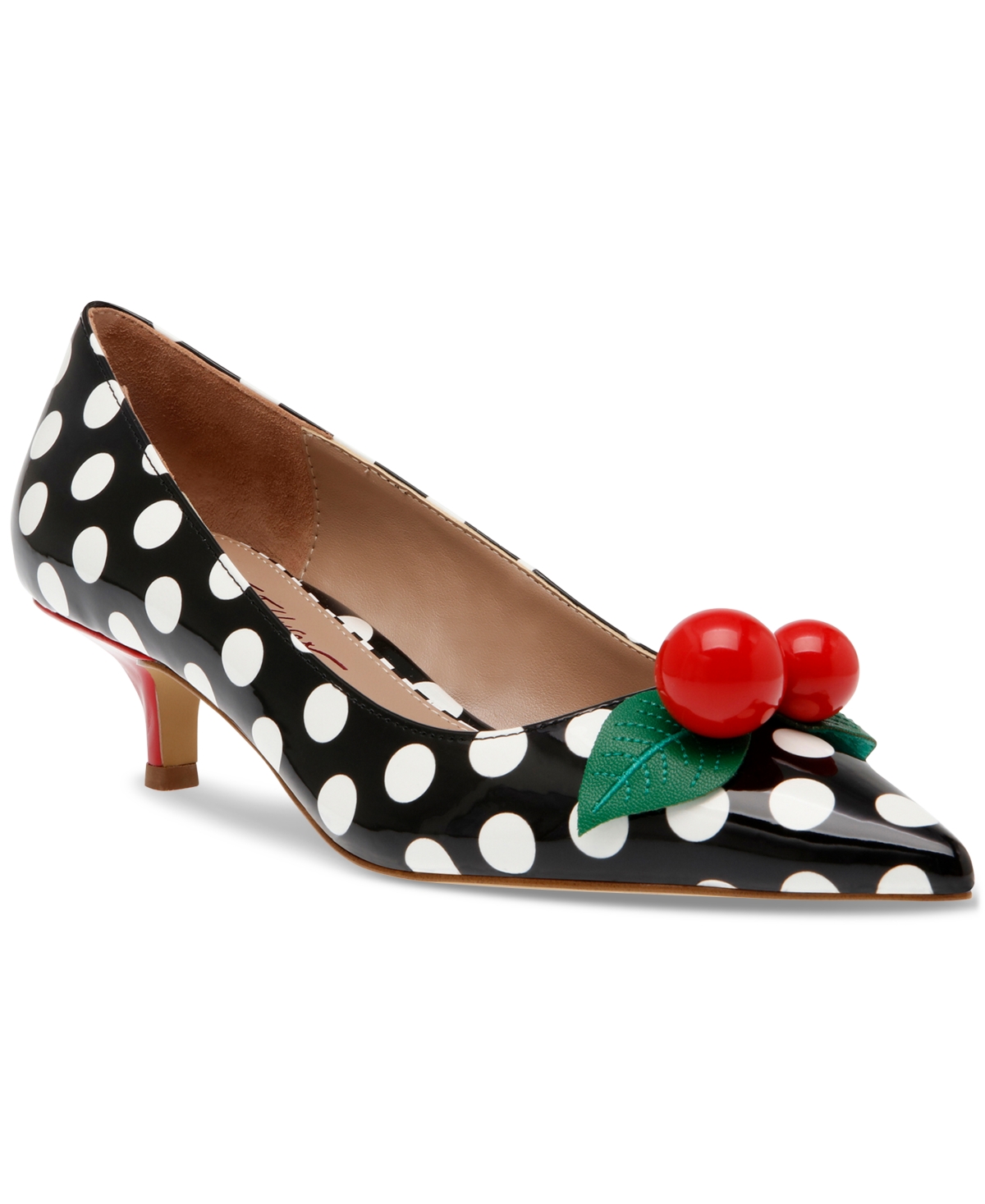 Shop Betsey Johnson Women's Vesper Cherry Kitten-heel Pumps In Black,white Polka Dot Multi