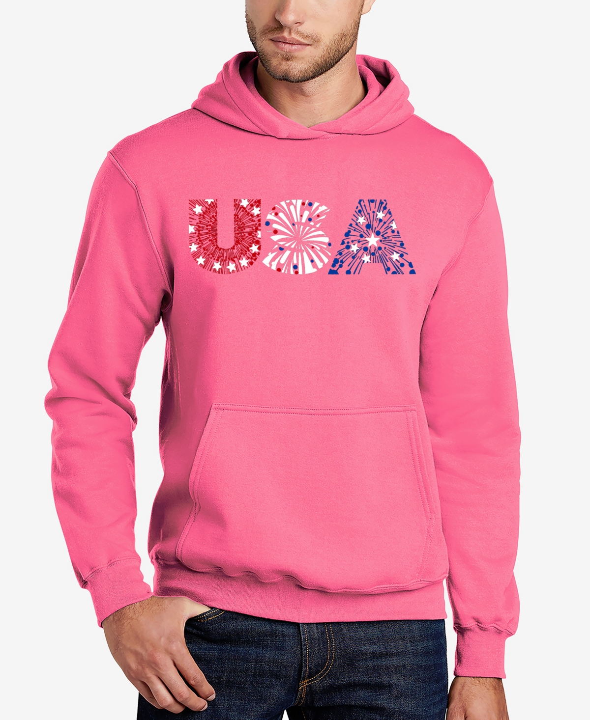 Usa Fireworks - Men's Word Art Hooded Sweatshirt - Pink