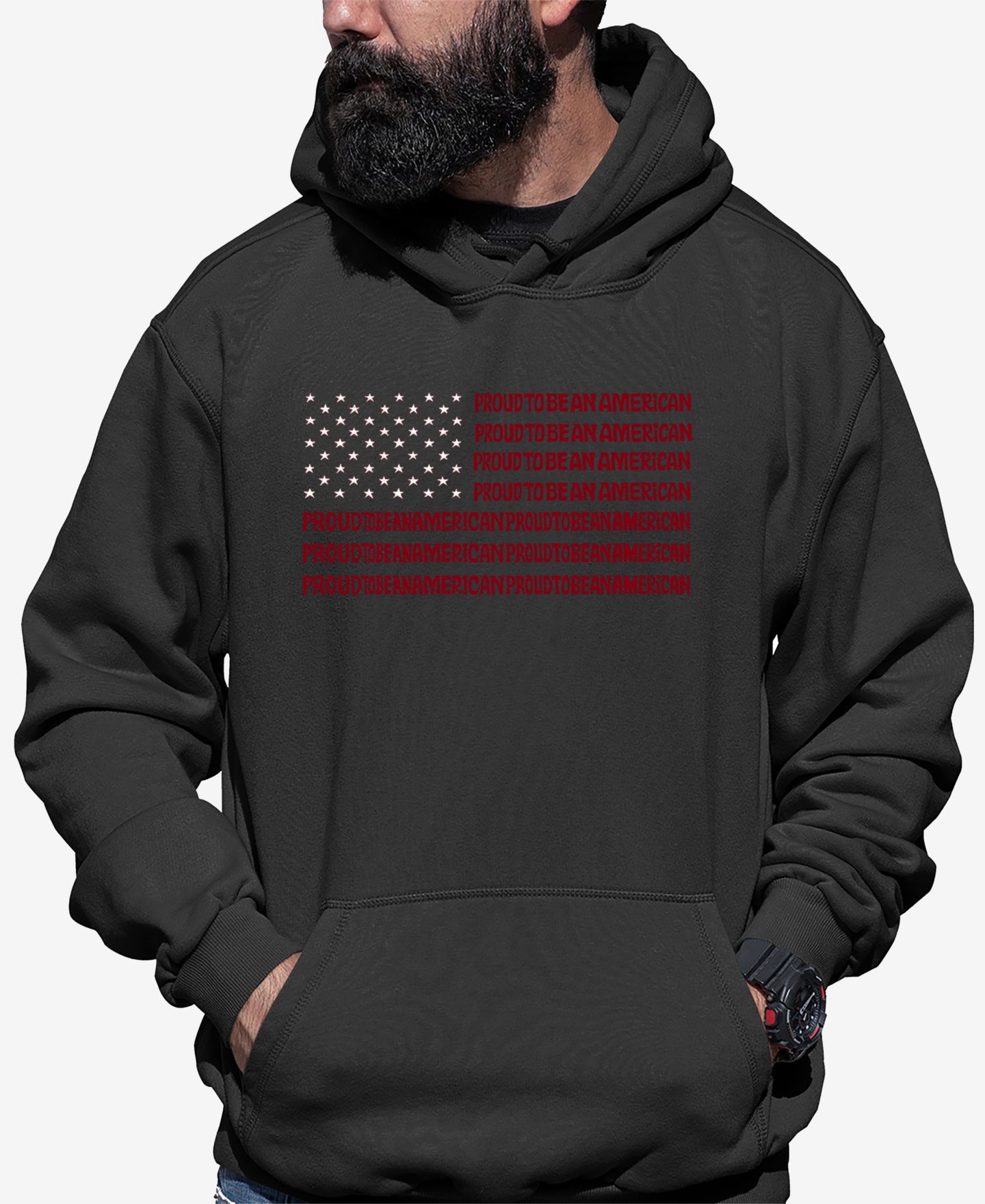 Мужское худи LA Pop Art Proud To Be An American - Word Art Hooded, цвет: Чёрный — фото 5
