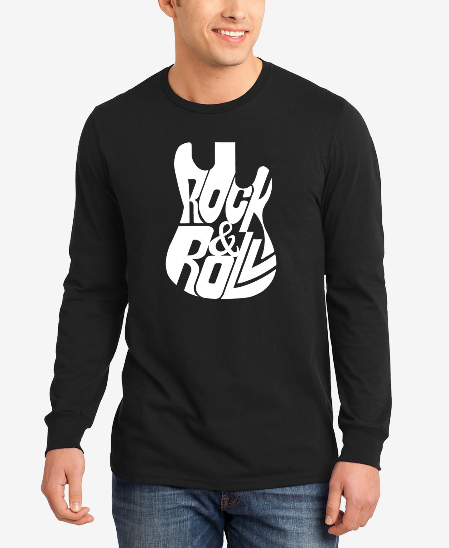 Мужская футболка LA Pop Art Rock And Roll Guitar - Word Art Long Sleeve, цвет: Чёрный — фото 1