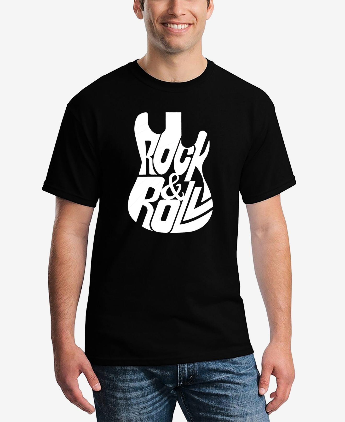 Мужская футболка LA Pop Art Rock And Roll Guitar - Word Art, цвет: Чёрный — фото 1