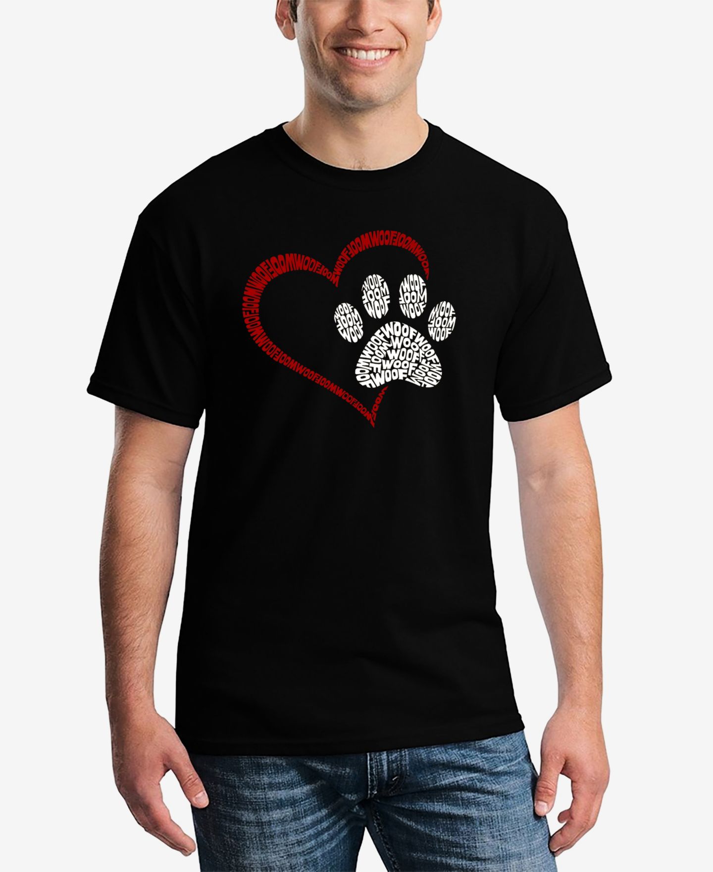 Мужская футболка LA Pop Art Paw Heart - Word Art, цвет: Чёрный — фото 1