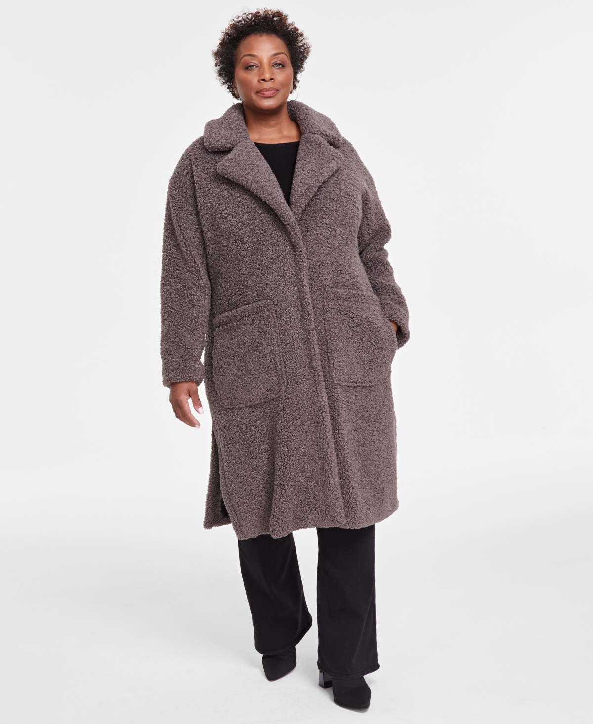 Bcbgmaxazria Plus Size Notched-Collar Teddy Coat