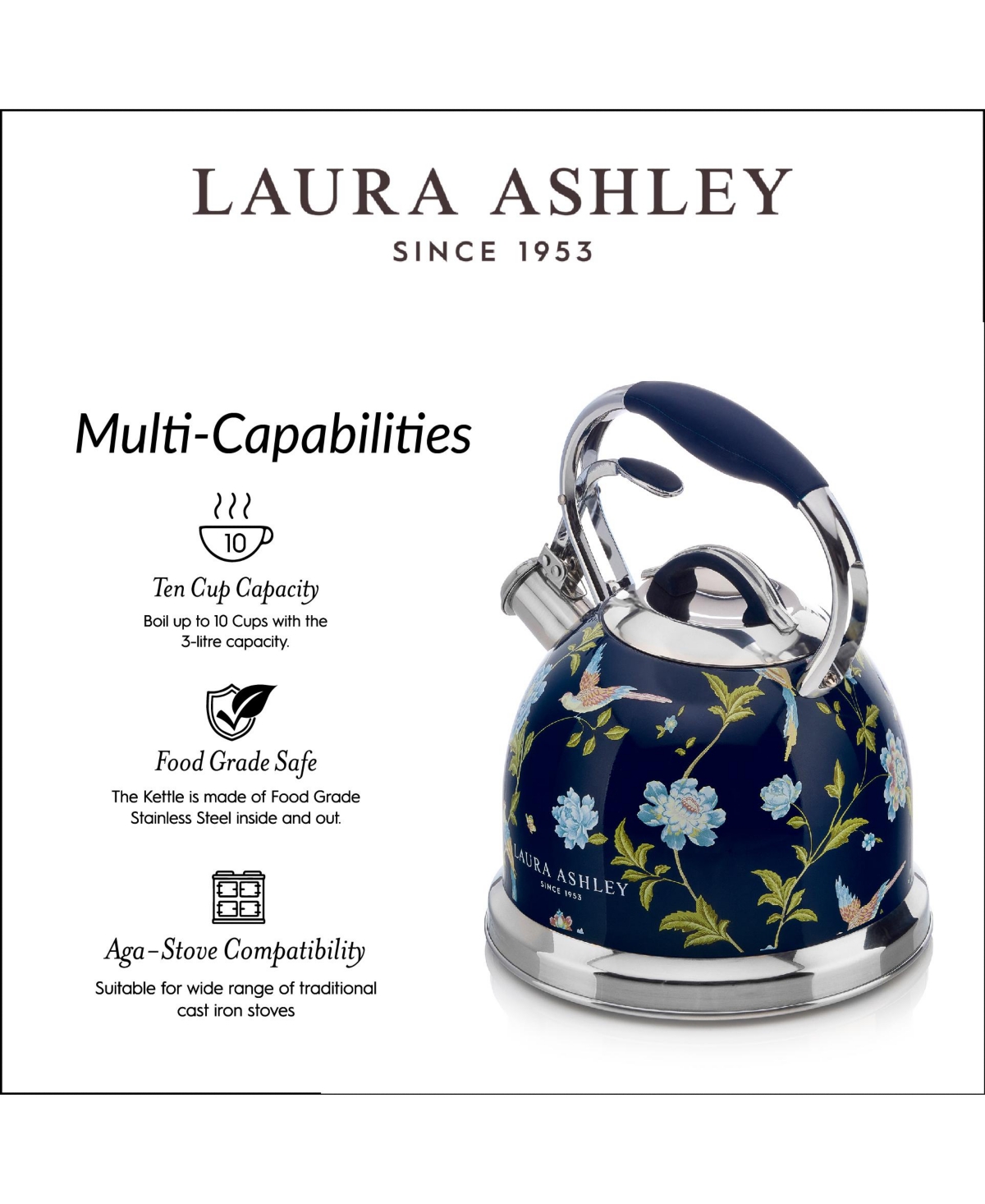 Laura Ashley 10-cup Navy Stove Top Kettle In Blue