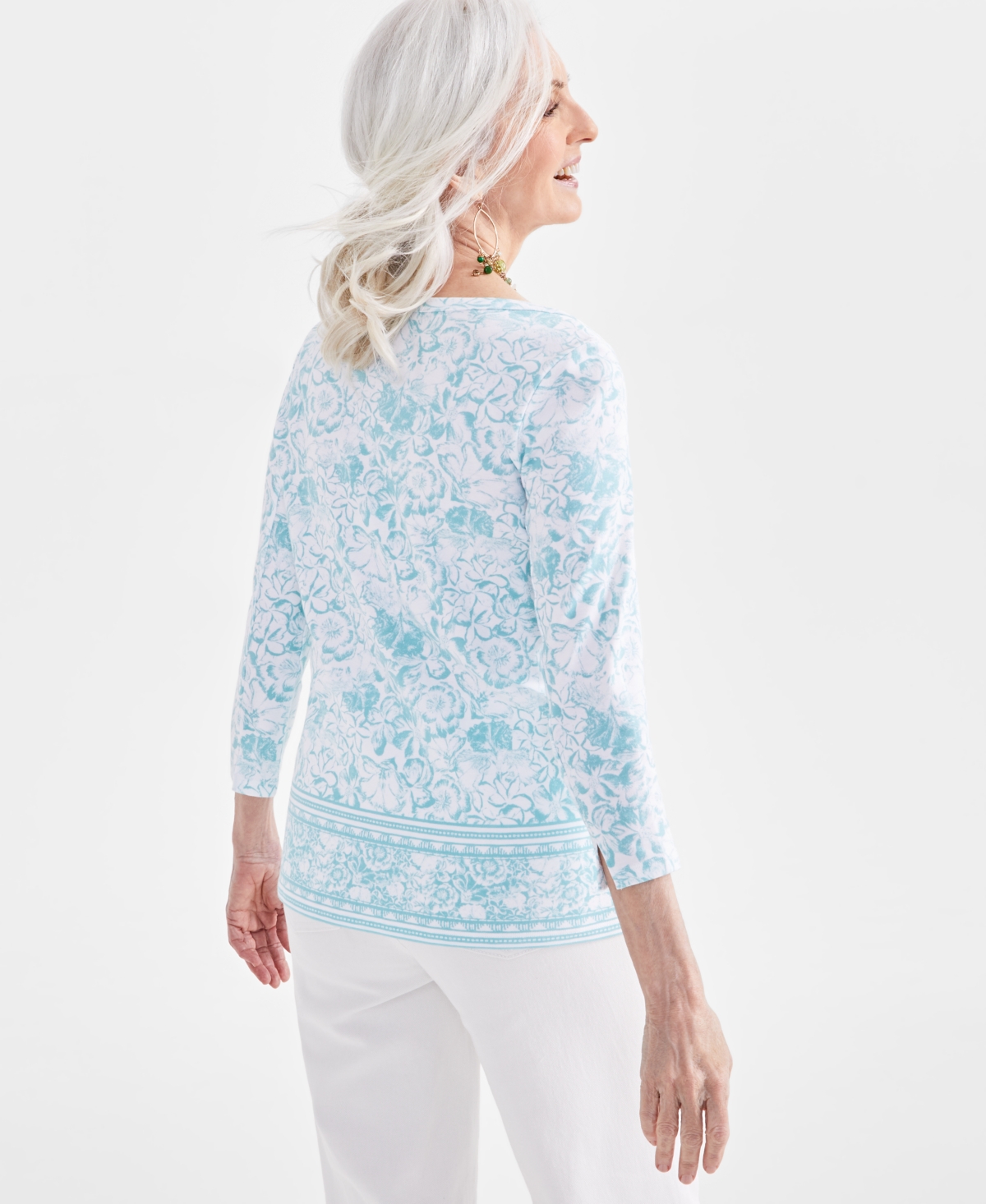 Style & Co Women's Printed Pima Cotton 3/4 Sleeve Top, Created for Macy's