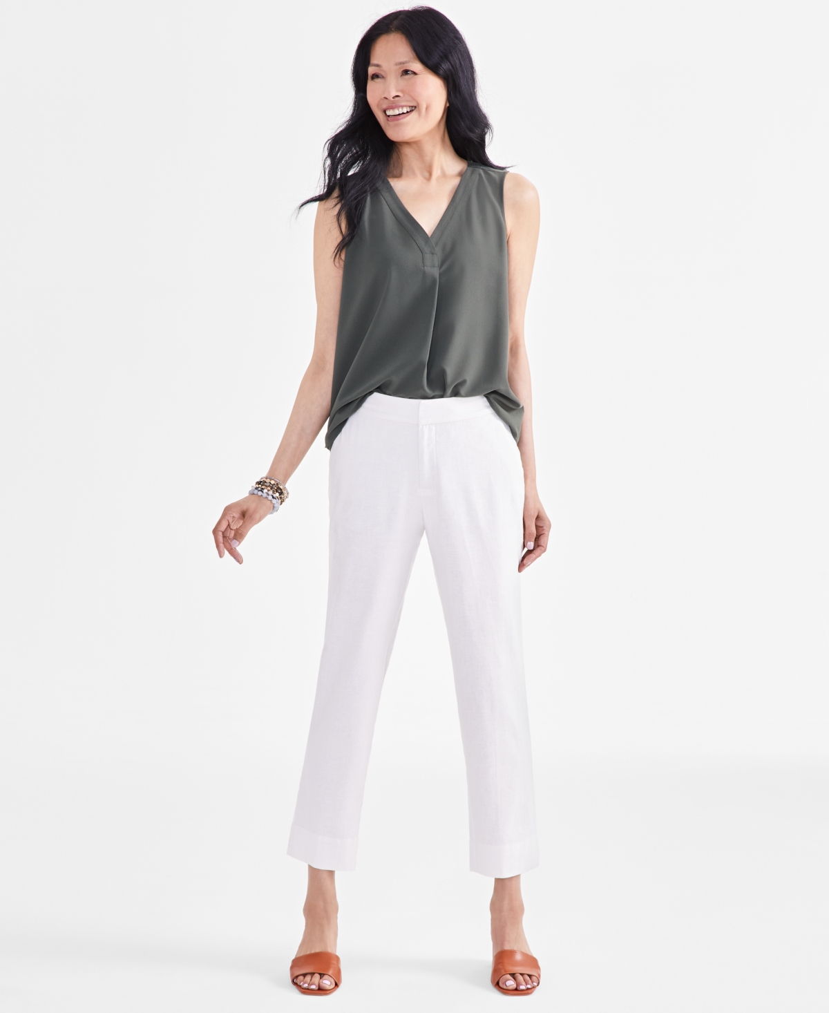 Style & Co Women's Mid-Rise Linen Blend Ankle-Length Pants, Created for Macy's