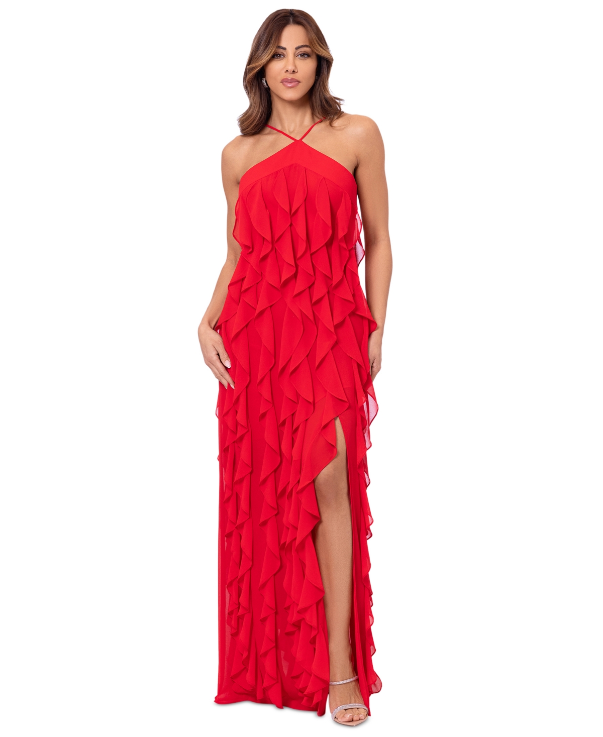 Women's Ruffled Halter Gown - Red