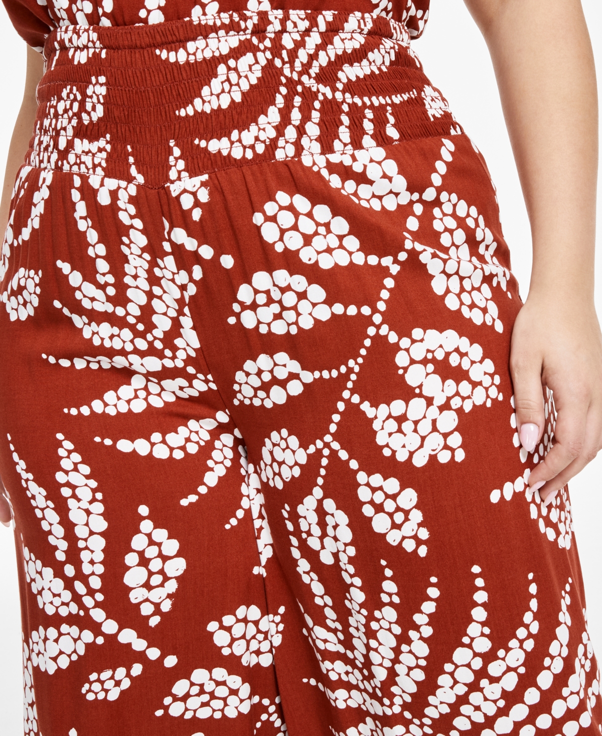 Vince Camuto Plus Size Smocked-Waist Wide-Leg Pants