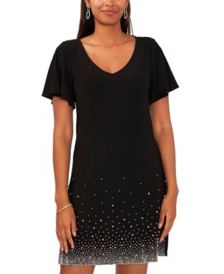 Petite Embellished Flutter-Sleeve Dress