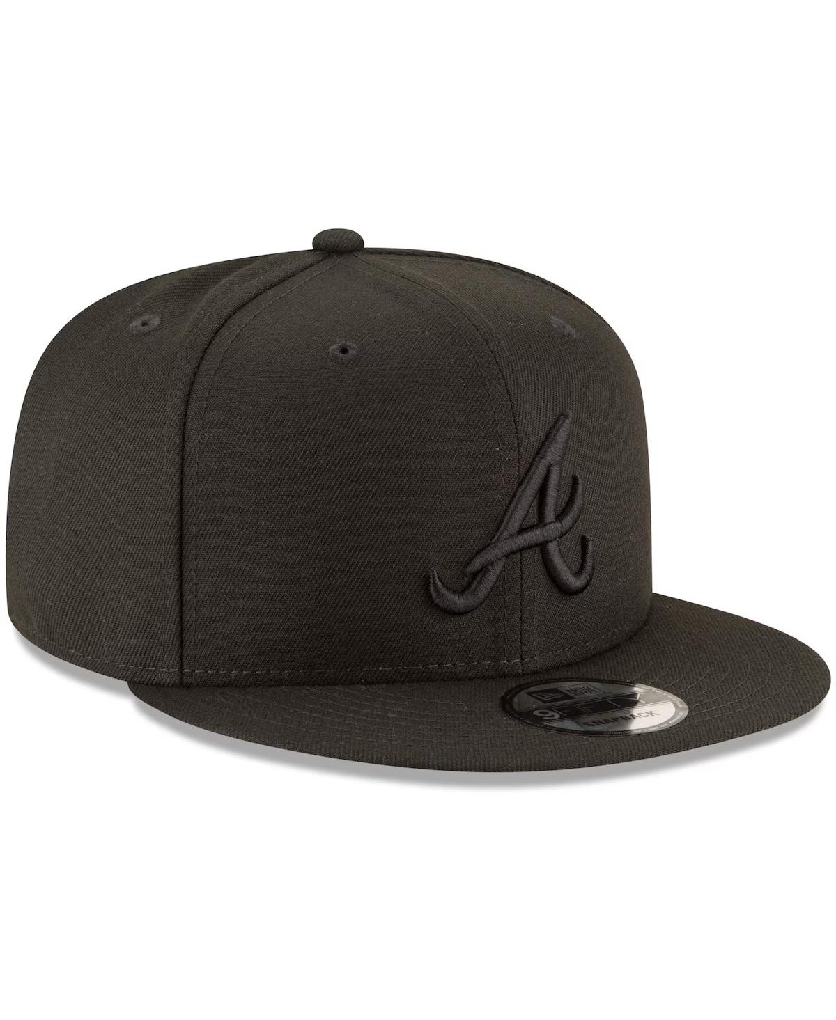 NEW ERA ATLANTA BRAVES BLACK ON BLACK 9FIFTY TEAM SNAPBACK ADJUSTABLE HAT 