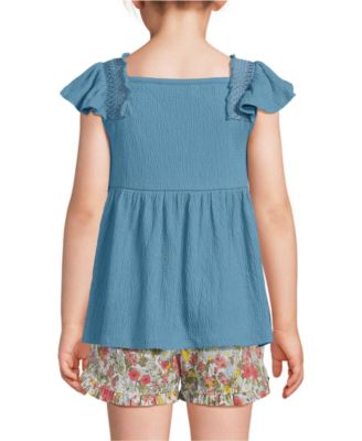 Girls Smocked Flutter Sleeve Gauze Tank Top