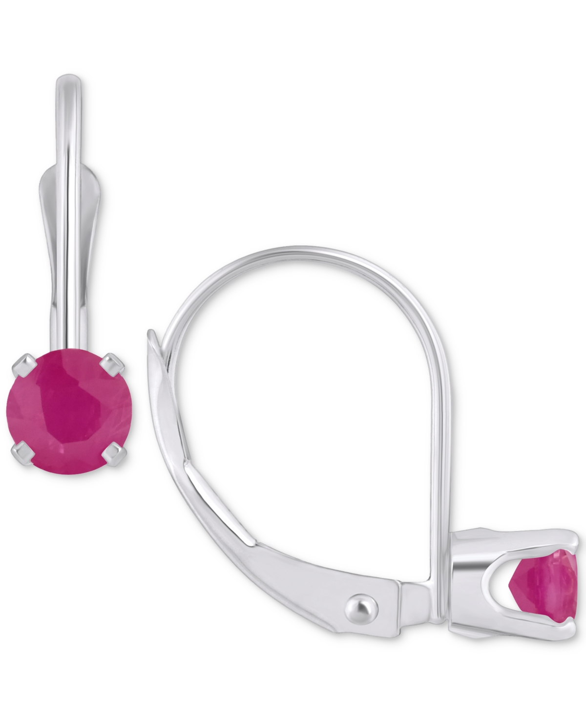 Macy's Emerald Solitaire Leverback Earrings (1/2 Ct. T.w.) In 14k White Gold (also In Ruby, Sapphire, & Tan In Ruby