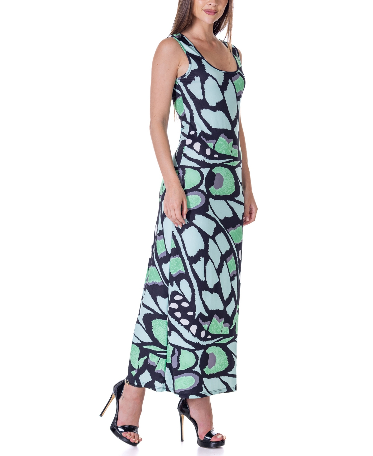 Shop 24seven Comfort Apparel Women's Green Butterfly Print Casual Razorback Tank Maxi Dress In Miscellane