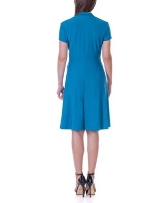 Short Sleeve Knee Length V Neck Rouched Wrap Dress