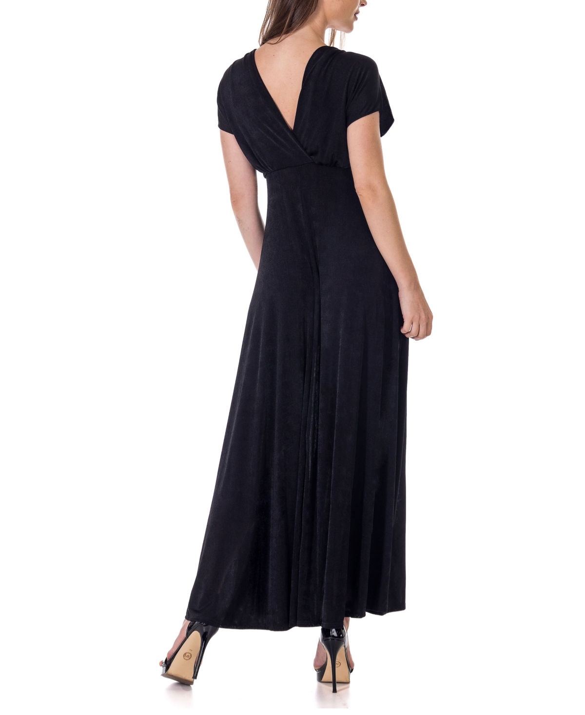 Shop 24seven Comfort Apparel Flutter Sleeve Metallic Knit Maxi Dress In Light Purp
