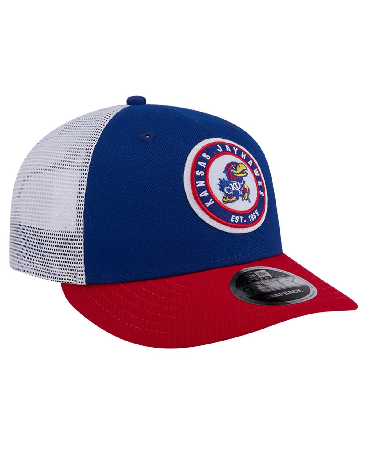 New Era Royal Kansas Jayhawks Throwback Circle Patch 9fifty Trucker Snapback Hat In Royal Red