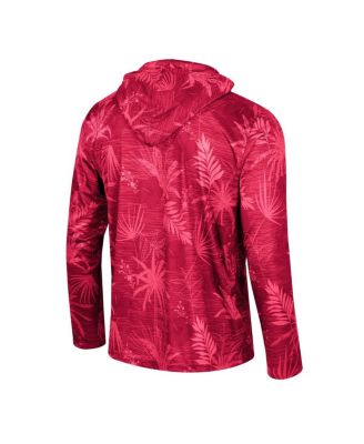 Men's Cardinal Arkansas Razorbacks Palms Printed Lightweight Quarter-Zip Hooded Top
