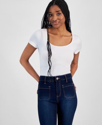 Ultra Flirt - Juniors' Seamless Lace-Up-Back Short-Sleeve Bodysuit