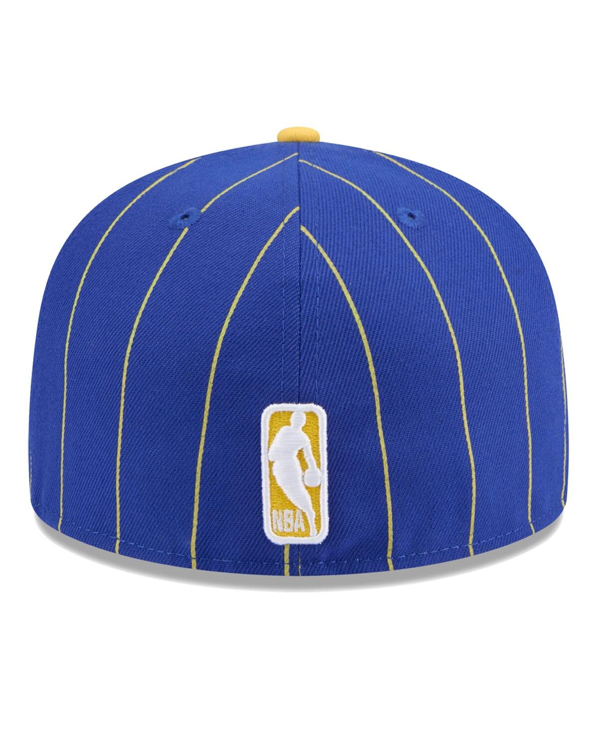 Shop New Era Men's Royal/gold Golden State Warriors Pinstripe Two-tone 59fifty Fitted Hat In Royal Gold