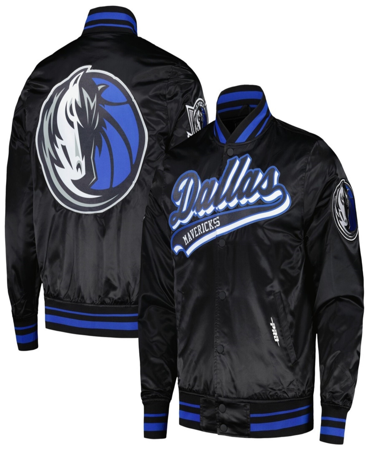 Men's Black Dallas Mavericks Script Tail Full-Snap Satin Varsity Jacket - Black