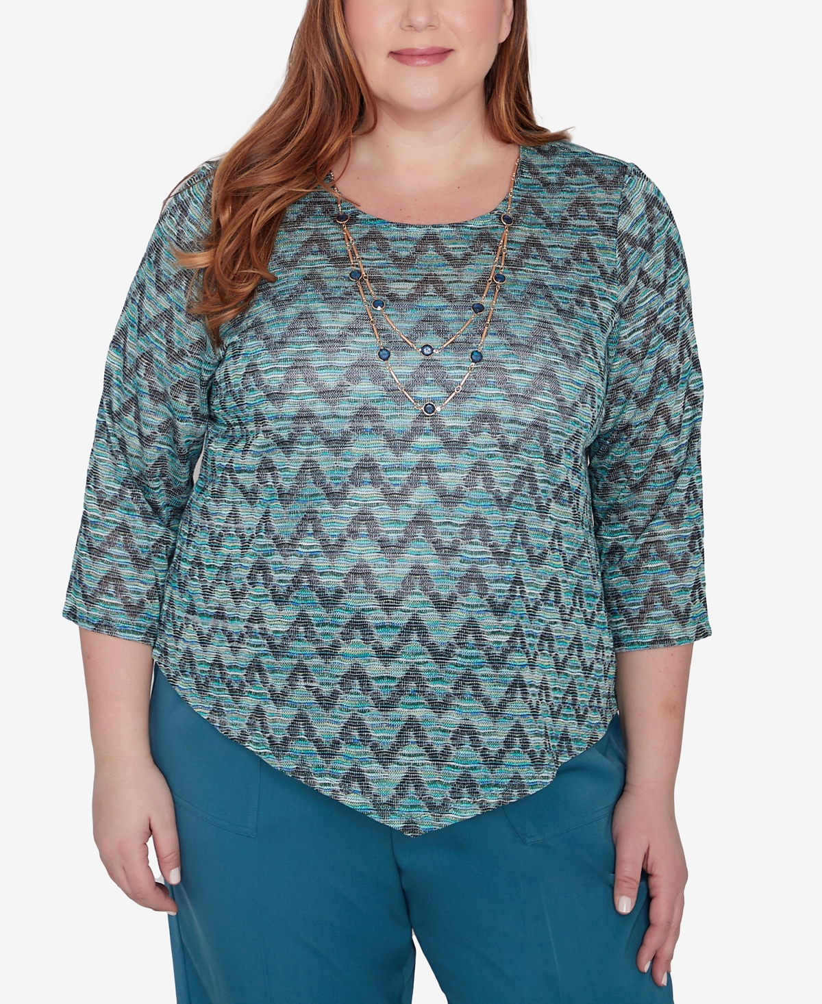 Shop Alfred Dunner Plus Size Sedona Sky Novelty Space Dye Top With Necklace In Mallard