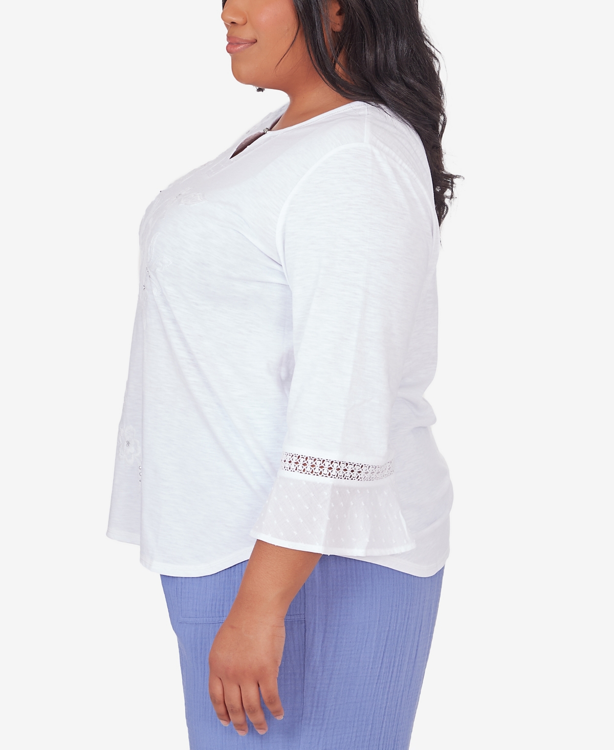Shop Alfred Dunner Plus Size Blue Bayou White Floral Top