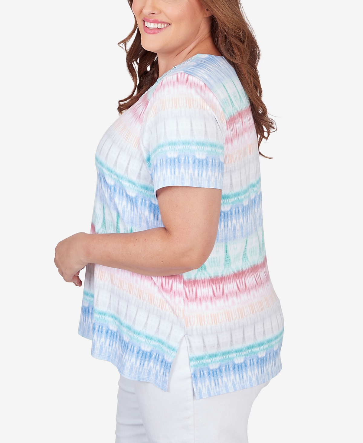 Shop Alfred Dunner Plus Size Biadere Double Strap Short Sleeve Tee In Pastel