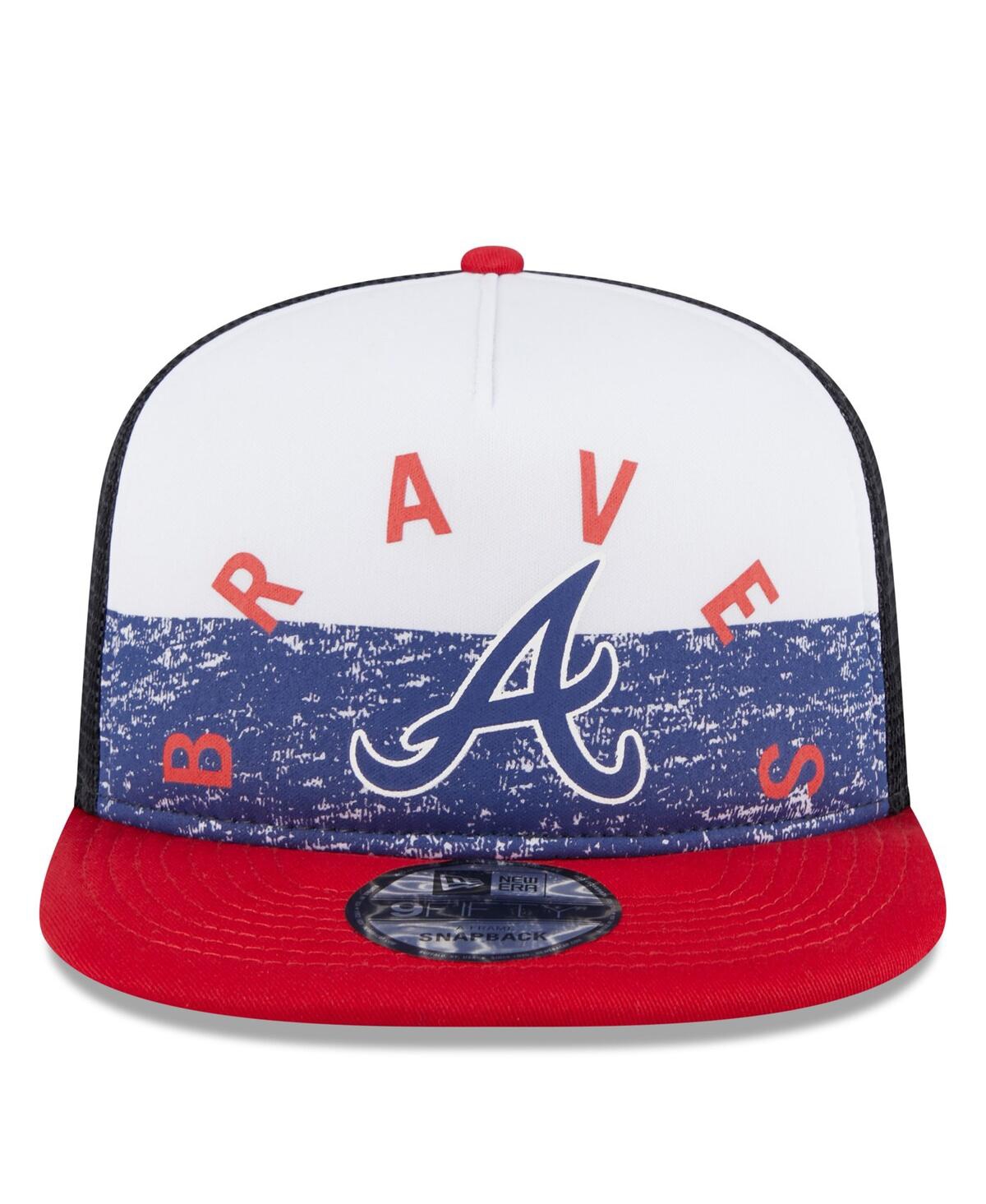 New Era Men's White/red Atlanta Braves Team Foam Front A-frame Trucker 9fifty Snapback Hat In White Red