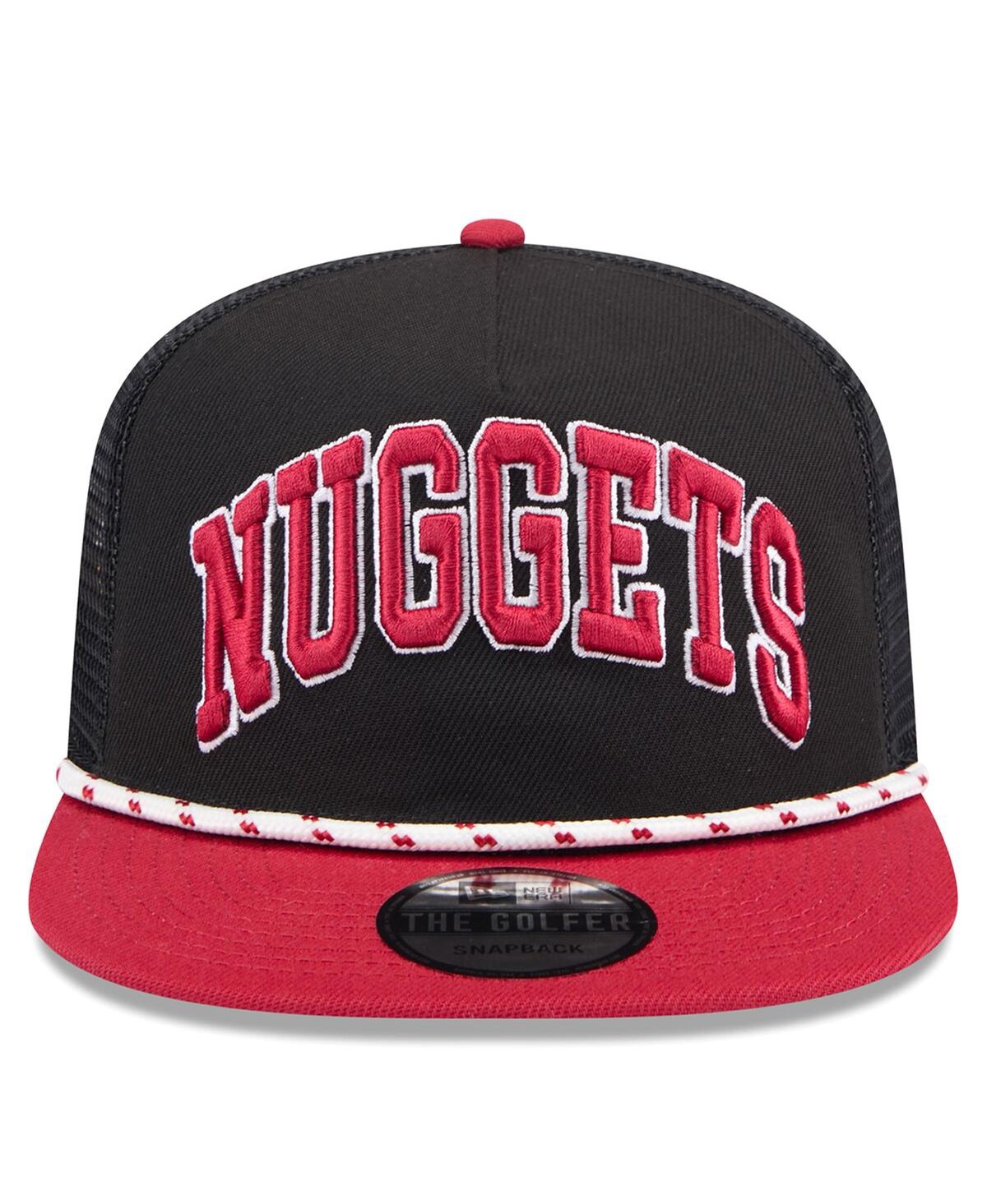 Shop New Era Men's Black/crimson Denver Nuggets Throwback Team Arch Golfer Snapback Hat In Black Crim
