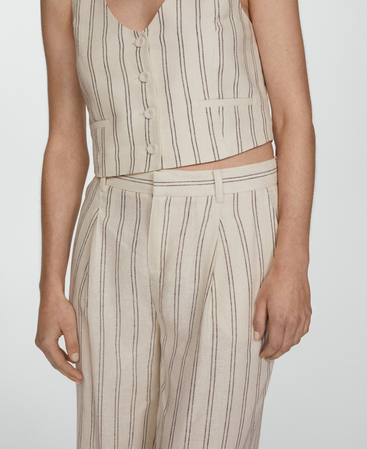 Shop Mango Women's Striped Linen-blend Pants In Light Beige