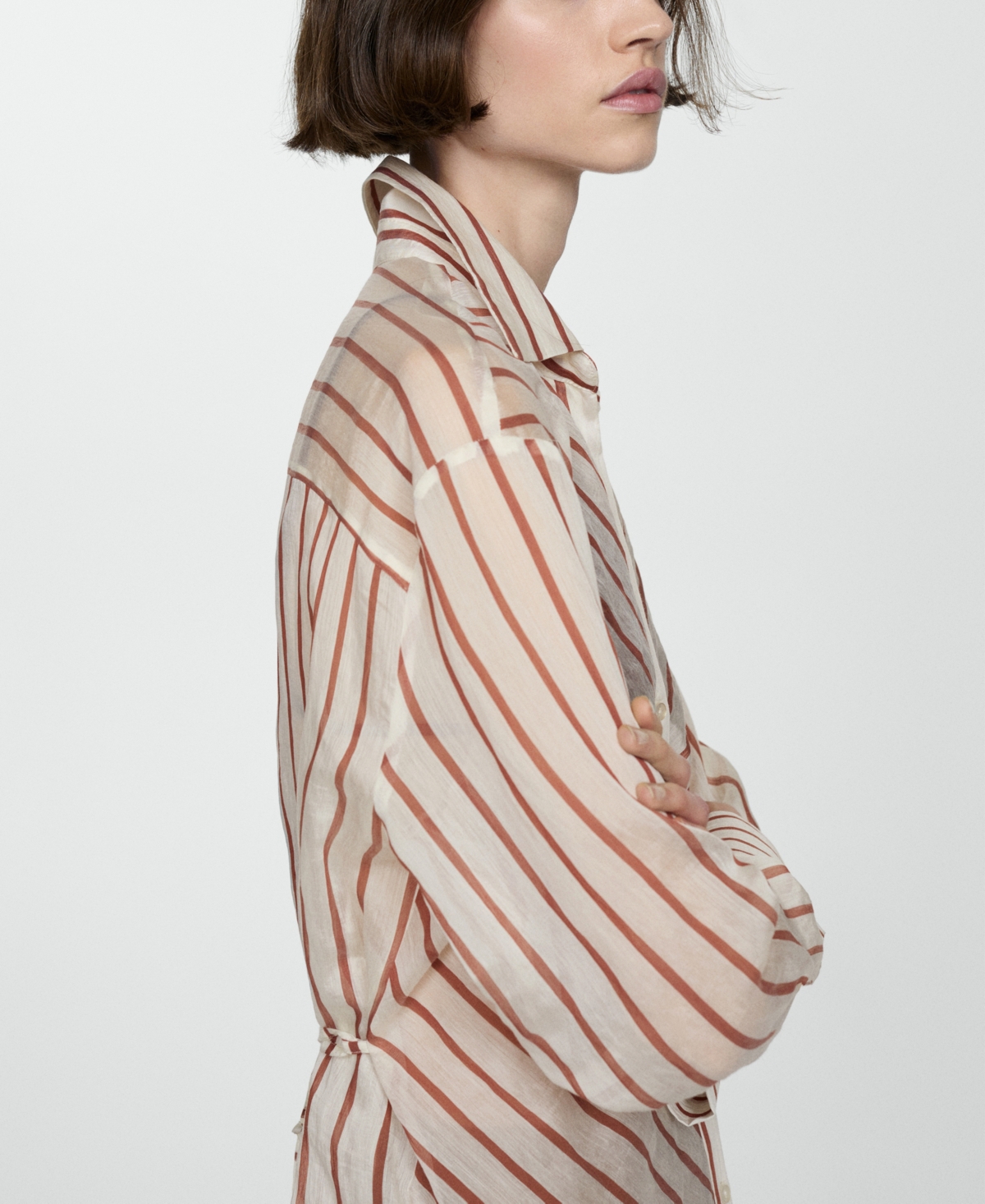 Shop Mango Women's Semitransparent Striped Shirt In Natural White