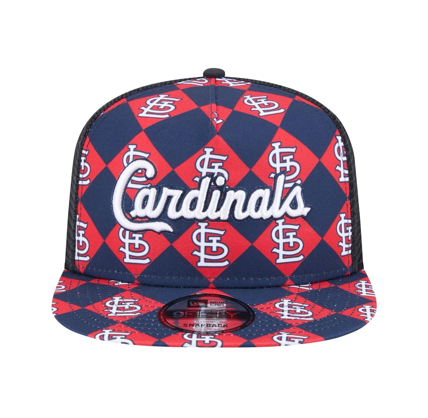 Men's Navy St. Louis Cardinals Seeing Diamonds A-Frame Trucker 9Fifty Snapback Hat